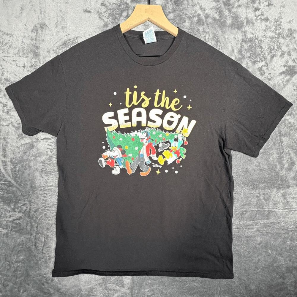 Disney Mens Tis The‎ Season T-Shirt L Mickey Mouse Goofy Christmas Holiday Tee